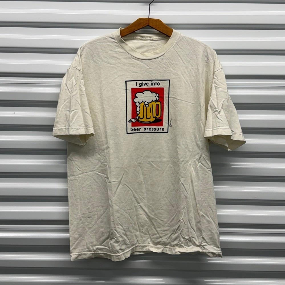 Vintage 90s Beer Pressure Funny Joke Humor Drinking White Mens XL Shirt